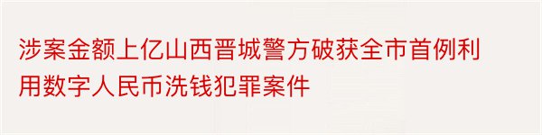 涉案金额上亿山西晋城警方破获全市首例利用数字人民币洗钱犯罪案件