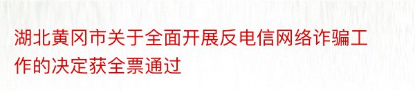 湖北黄冈市关于全面开展反电信网络诈骗工作的决定获全票通过