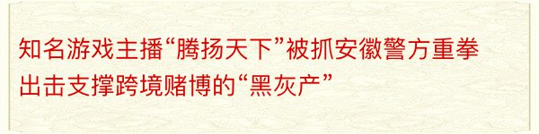 知名游戏主播“腾扬天下”被抓安徽警方重拳出击支撑跨境赌博的“黑灰产”